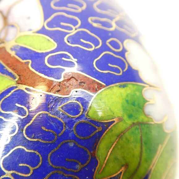 Cloisonne Enamel Egg Vintage Pink Chrysanthemum Flowers on Blue AS IS - Picture 2 of 7